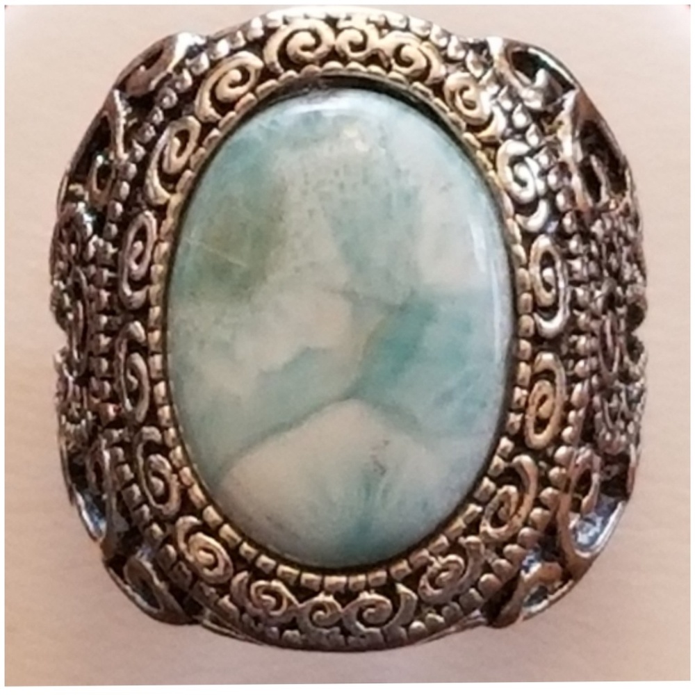 Genuine Oval Caribbean Larimar Ring Size - Picture 2 of 6